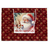 Classic Christmas Santa Claus Rudolph Gift Bag ラージペーパーバッグ (正面)