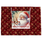 Classic Christmas Santa Claus Rudolph Gift Bag ラージペーパーバッグ (裏面)