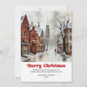 Classic Christmas scene card watercolor red green  シーズンカード (正面)