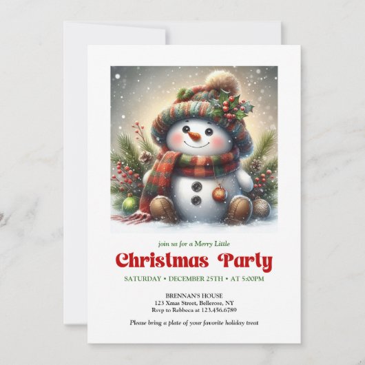 Classic Christmas snowman invite kids party DNL 招待状 (正面)