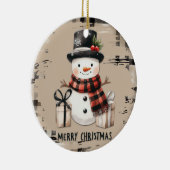 Classic Christmas snowman on a warm plaid ornament セラミックオーナメント (右)