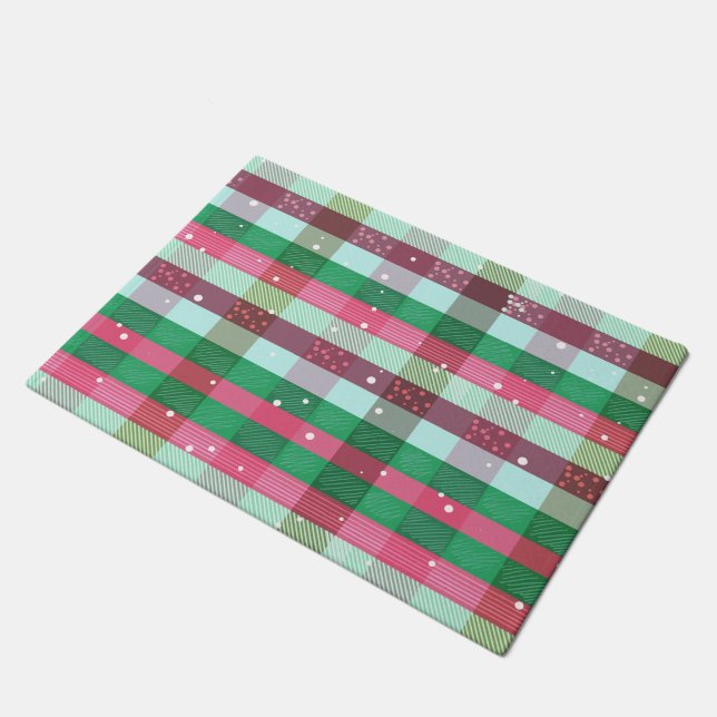 Classic Christmas Stripes Pattern ドアマット (アングル)