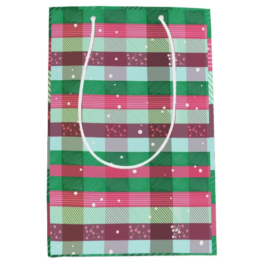 Classic Christmas Stripes Pattern ミディアムペーパーバッグ (正面)