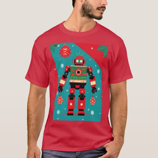Classic Christmas Sweater Pattern Robot Tシャツ (正面)