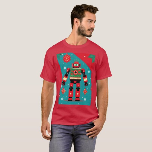 Classic Christmas Sweater Pattern Robot Tシャツ (正面フル)