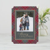Classic Christmas Tartan Plaid Photo シーズンカード (スタンド正面)