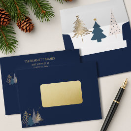 Classic Christmas Tree Navy Faux Gold Christmas  封筒