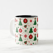 Classic Christmas Tree & Ornament Pattern Mug ツートーンマグカップ (正面左)