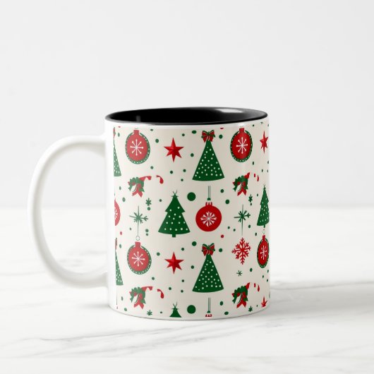 Classic Christmas Tree & Ornament Pattern Mug ツートーンマグカップ (左)