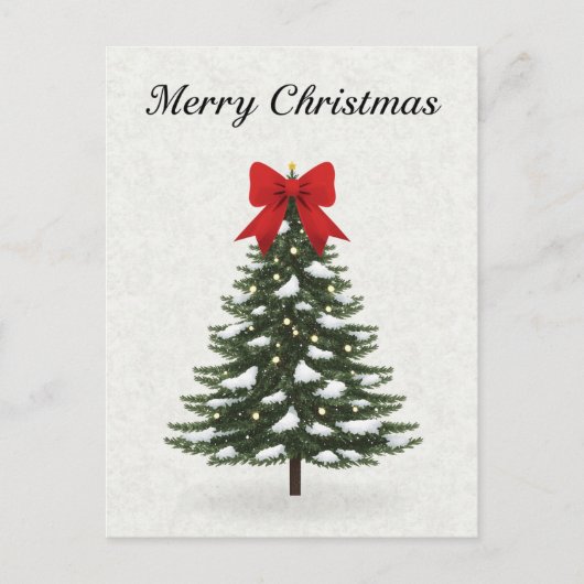 Classic Christmas Tree Red Bow シーズンポストカード (正面)