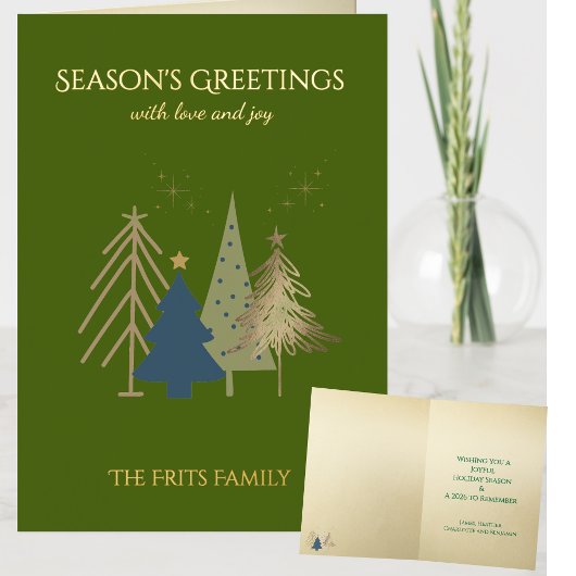 Classic Christmas Tree Seasons Greetings Gold 箔グリーティングカード