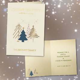 Classic Christmas Tree Seasons Greetings Gold  箔グリーティングカード
