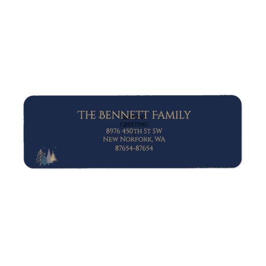 Classic Christmas Tree Seasons Greetings Gold Foil ラベル (正面)