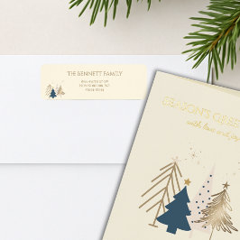Classic Christmas Tree Seasons Greetings Gold Foil ラベル