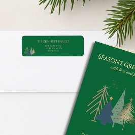 Classic Christmas Tree Seasons Greetings Gold Foil ラベル