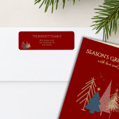 Classic Christmas Tree Seasons Greetings Gold Foil ラベル