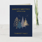 Classic Christmas Tree Seasons Greetings Gold Foil 箔グリーティングカード (正面)