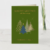 Classic Christmas Tree Seasons Greetings Gold Foil 箔グリーティングカード (正面)