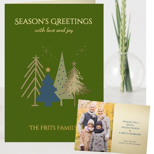 Classic Christmas Tree Seasons Greetings Gold Foil 箔グリーティングカード