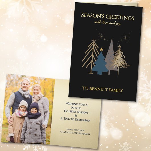 Classic Christmas Tree Seasons Greetings Gold Foil 箔グリーティングカード