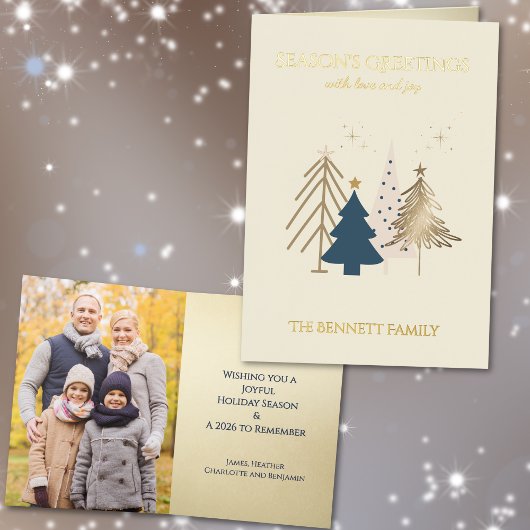 Classic Christmas Tree Seasons Greetings Gold Foil 箔グリーティングカード