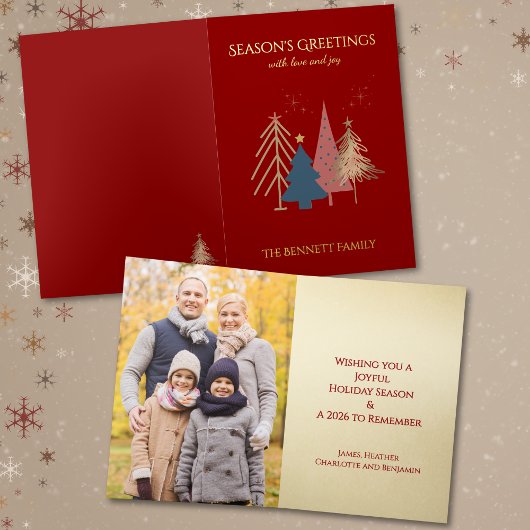 Classic Christmas Tree Seasons Greetings Gold Foil 箔グリーティングカード