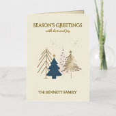 Classic Christmas Tree Seasons Greetings Gold Foil 箔グリーティングカード (正面)