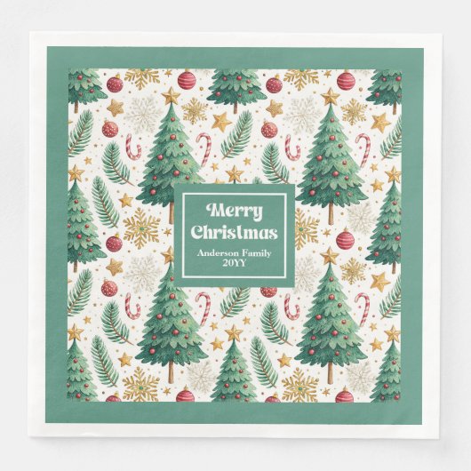 Classic Christmas Trees Candy Cane Party Napkins (正面)