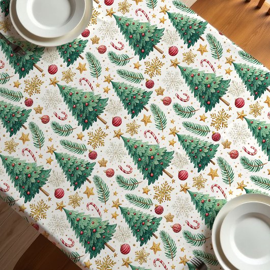 Classic Christmas trees gold and green tablecloth テーブルクロス