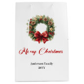 Classic Christmas wreath bag red green gold theme ミディアムペーパーバッグ (正面)