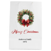 Classic Christmas wreath bag red green gold theme ミディアムペーパーバッグ (裏面)