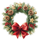 Classic Christmas wreath bag red green gold theme ミディアムペーパーバッグ