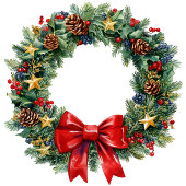 Classic Christmas wreath bag with berries and pine ミディアムペーパーバッグ