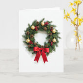 Classic Christmas Wreath Card Red Bow and Gold カード (黄色い花)