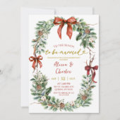 Classic Christmas Wreath Engagement Party 招待状 (正面)