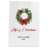 Classic Christmas wreath gift bag custom lettering ミディアムペーパーバッグ (裏面)