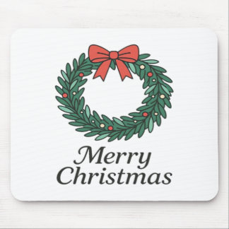 Classic Christmas Wreath – Minimalist Merry Christ マウスパッド