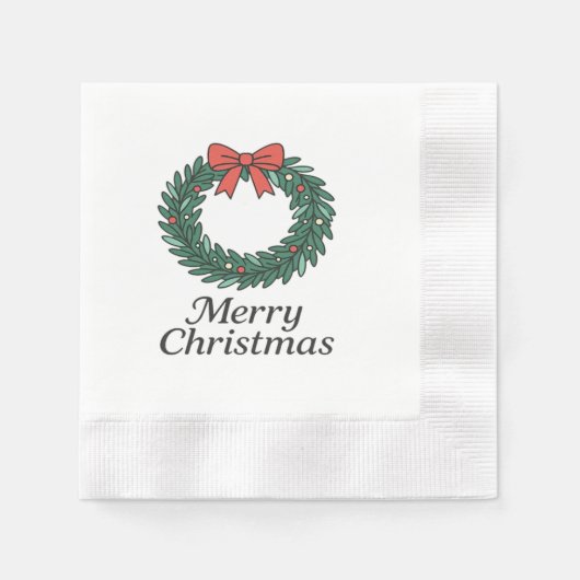 Classic Christmas Wreath – Minimalist Merry Christ 縁ありカクテルナプキン (正面)