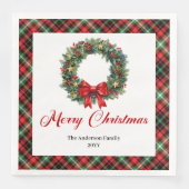 Classic Christmas Wreath Napkin with Custom Name (正面)