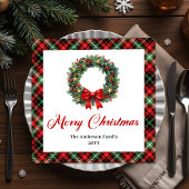 Classic Christmas Wreath Napkin with Custom Name