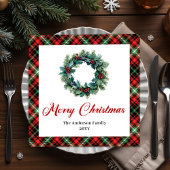 Classic Christmas Wreath Napkin with Custom Name