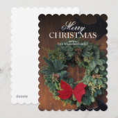 Classic Christmas Wreath on Wood Door シーズンカード (正面/裏面)