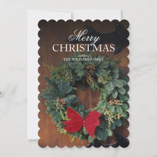 Classic Christmas Wreath on Wood Door シーズンカード (正面)