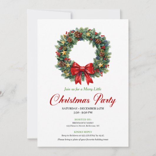 Classic Christmas Wreath Party Editable Invite 招待状 (正面)
