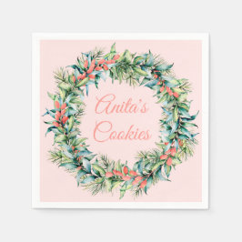 Classic Christmas Wreath Pink Holiday Napkins スタンダードカクテルナプキン