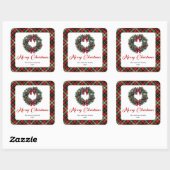Classic Christmas Wreath Red Green Pattern Sticker スクエアシール (シート)