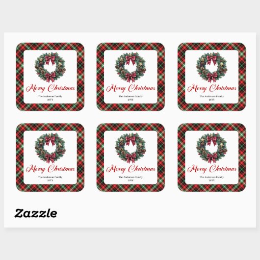 Classic Christmas Wreath Red Green Pattern Sticker スクエアシール (シート)