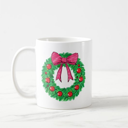 Classic Christmas Wreath with Bow コーヒーマグカップ (左)