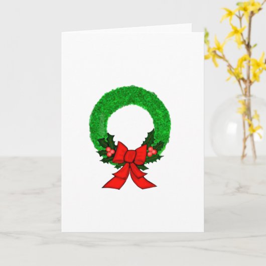 Classic Christmas Wreath with Red Bow カード (黄色い花)