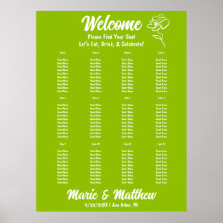 Classic Citrus Green Floral Wedding Seating Chart ポスター